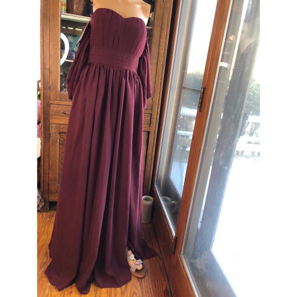 NWT Maroon Off-Shoulder sleeves Pleated Evening Dress Size 8